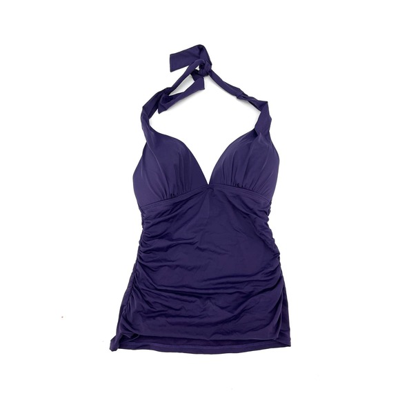 LAUREN Ralph Lauren Purple Eggplant Slimming Halter Tankini Swim Top NEW - Picture 2 of 4